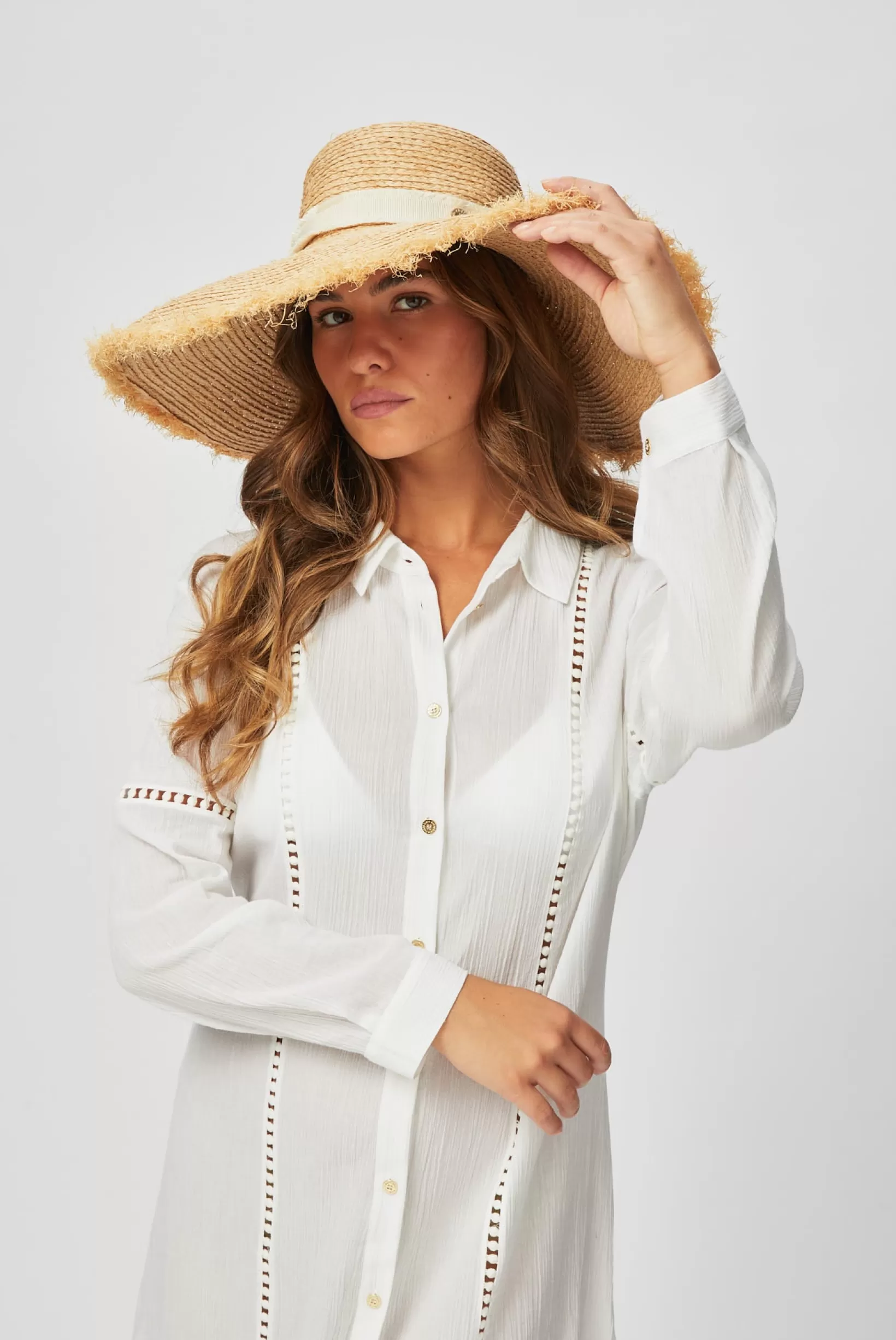Cape Elizabeth Raffia Wide Brim Frayed Hat^Heidi Klein Hot
