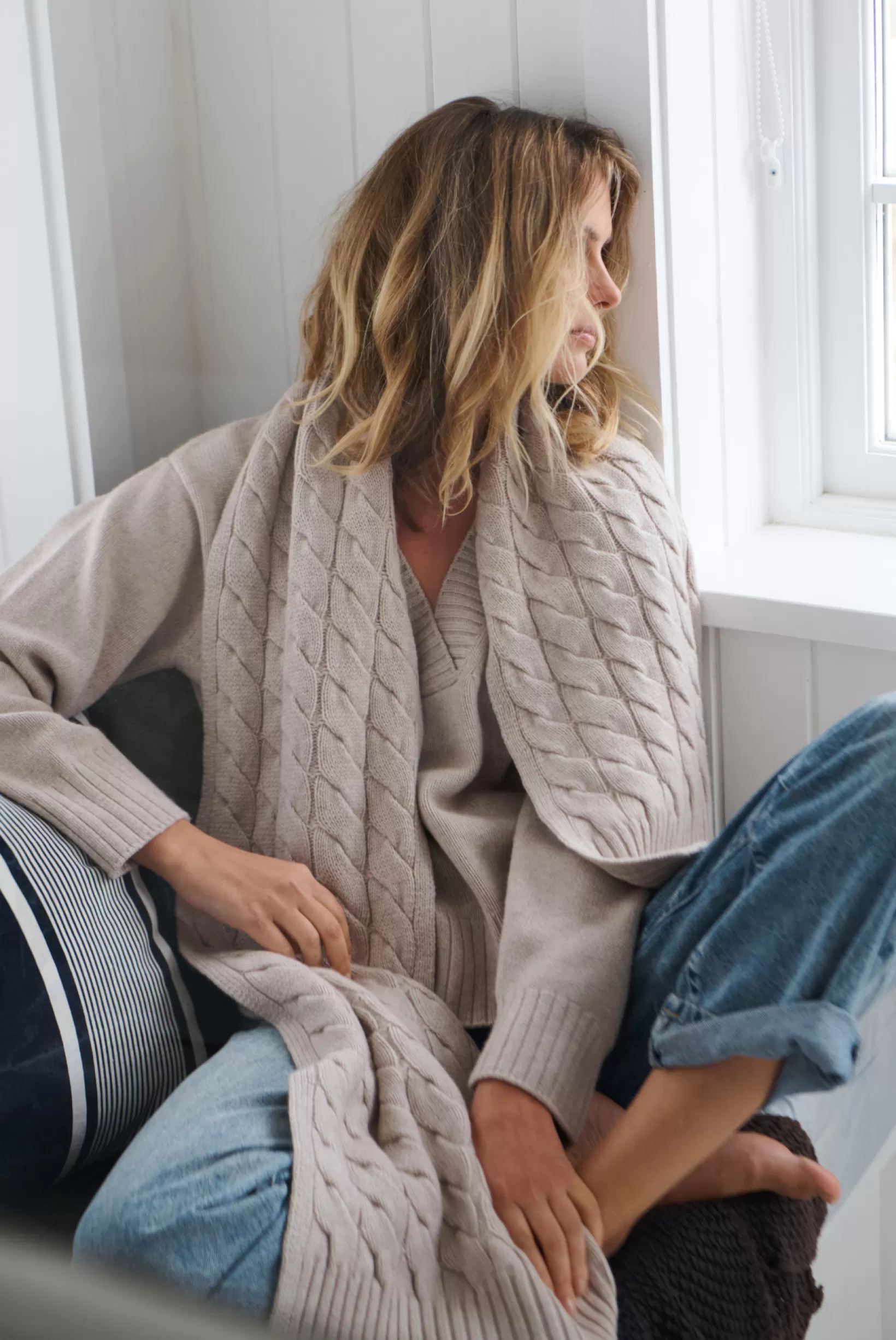 Oatmeal Meribel Cable Knit Scarf^Heidi Klein Outlet