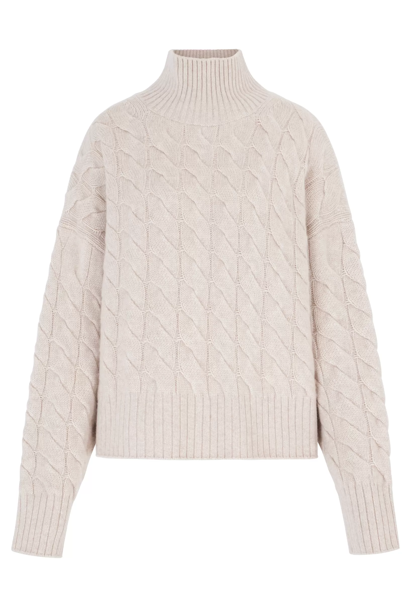Oatmeal St Moritz Cable Knit Mock Neck Jumper^Heidi Klein Shop
