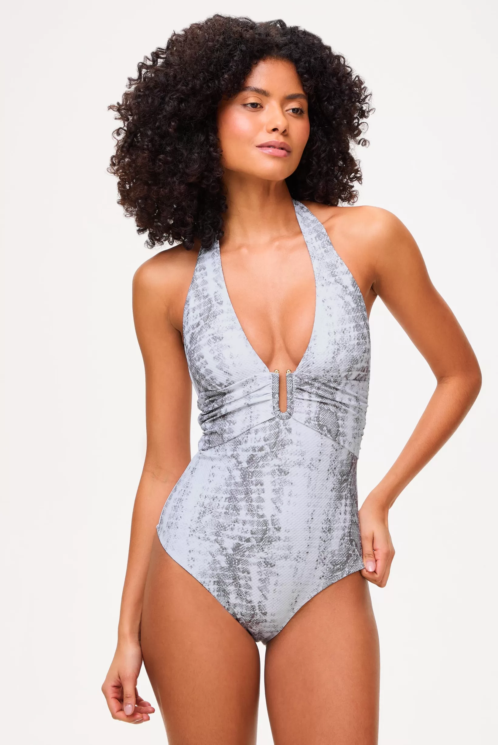 Snake Print U-Bar Halterneck Swimsuit^Heidi Klein Shop