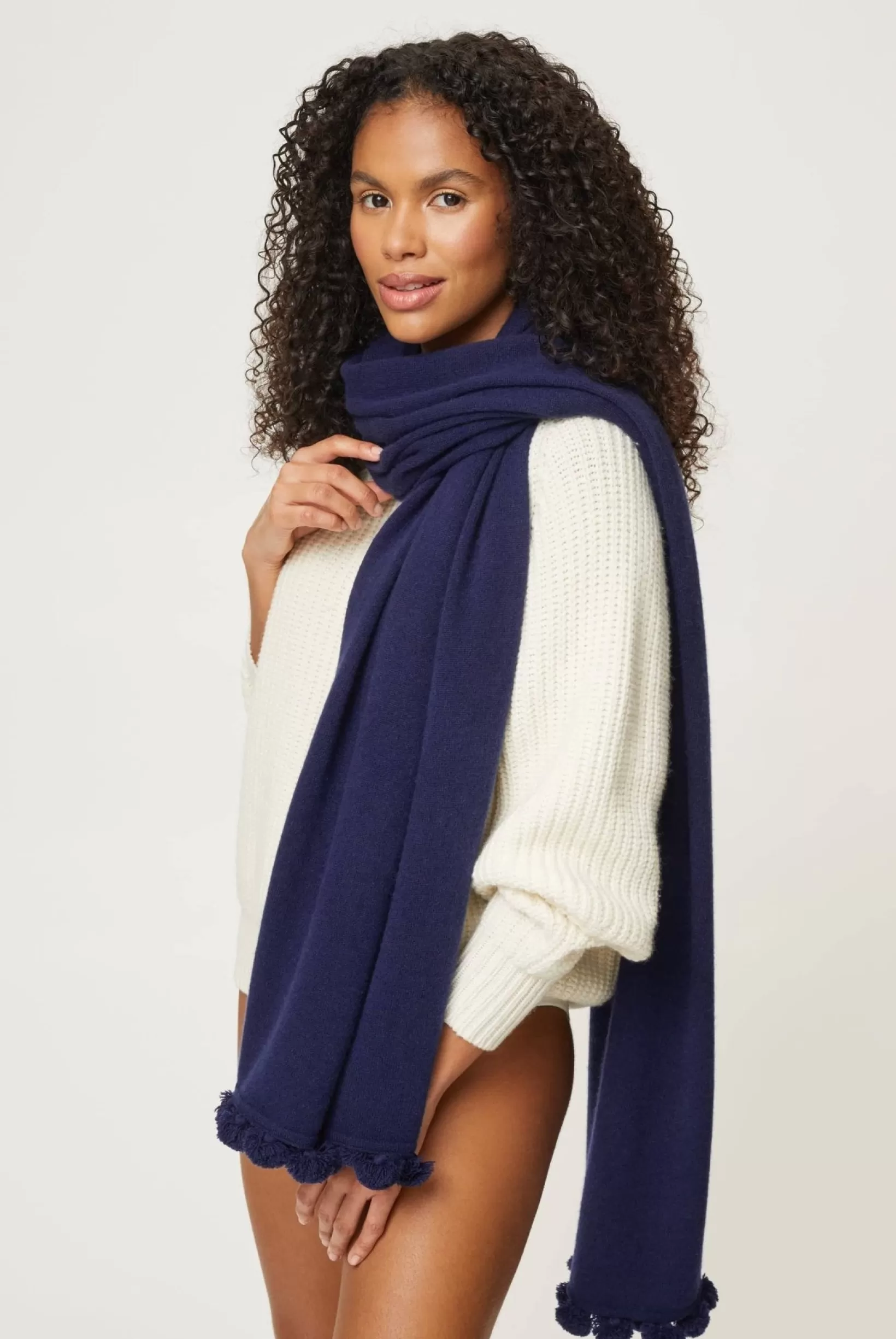 Verbier Cashmere Scarf With Tassel Trim In Navy^Heidi Klein Discount
